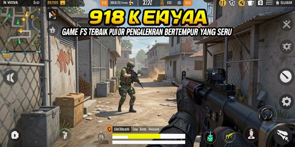 Screenshot gameplay 918KAYA menunjukkan aksi menegangkan dalam pertempuran FPS.