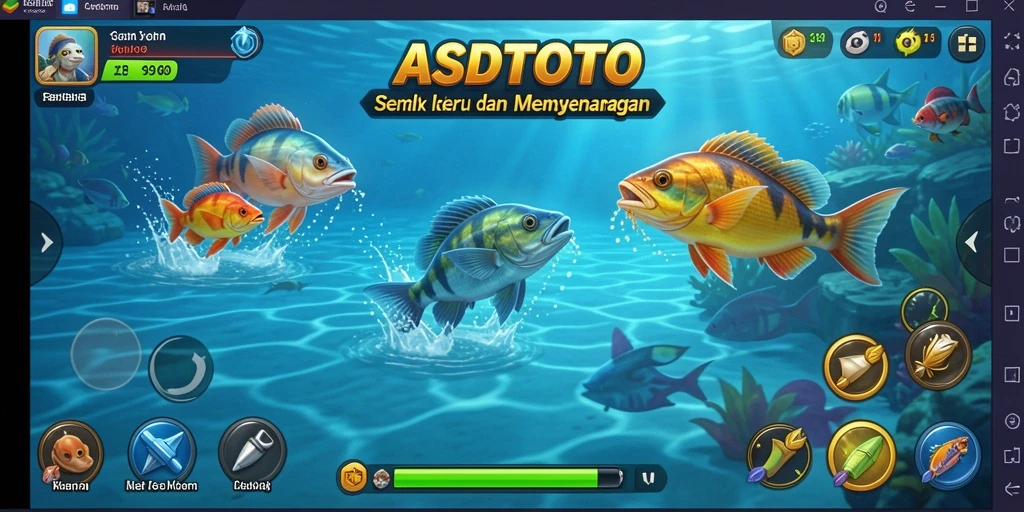 Screenshot dari gameplay ASDTOTO yang menunjukkan aksi menembak ikan.