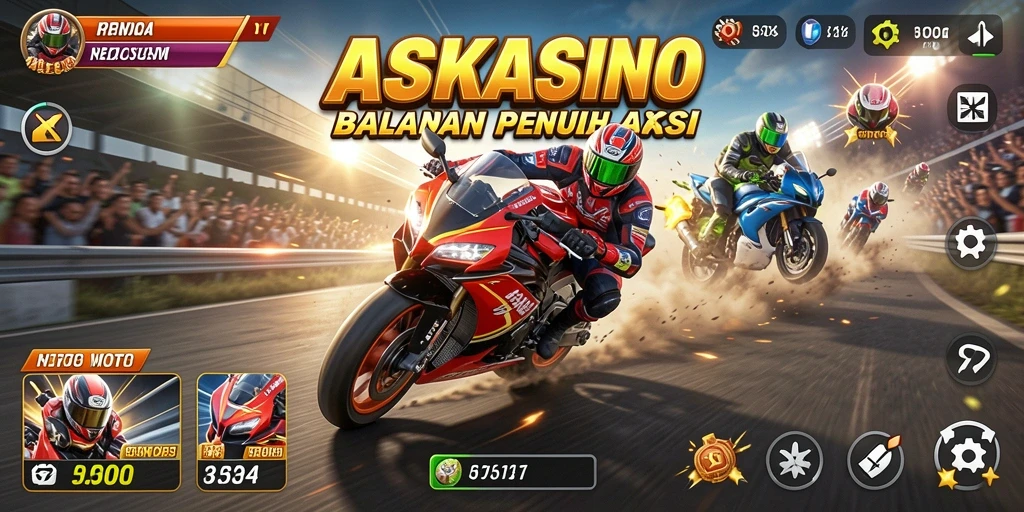 Screenshot ASKASINO menunjukkan balapan motor yang menegangkan dan grafis yang memukau.