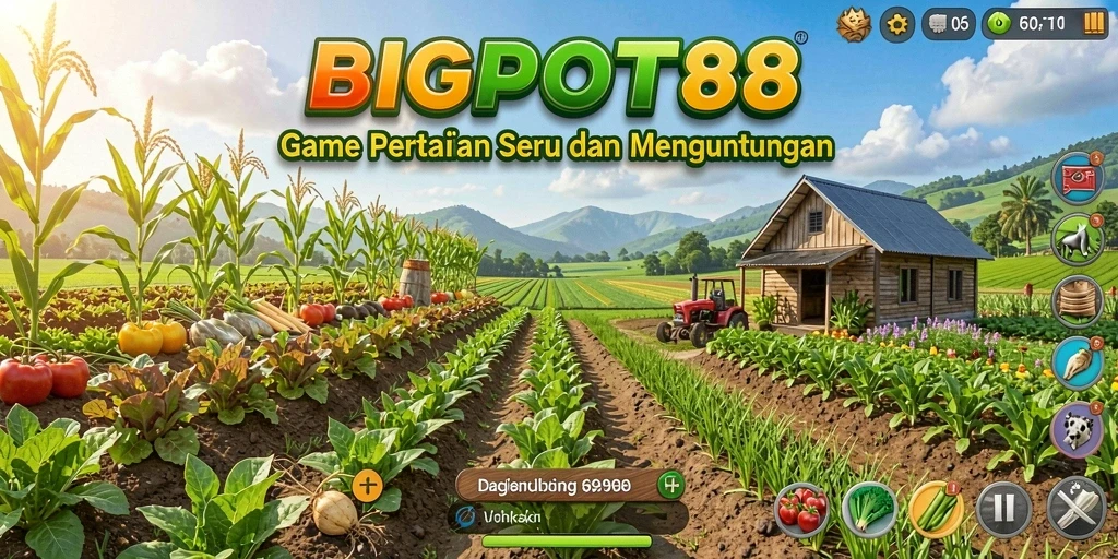 Tangkapan layar gameplay <strong>BIGPOT88</strong> menunjukkan suasana ladang yang indah dan tanaman yang subur.