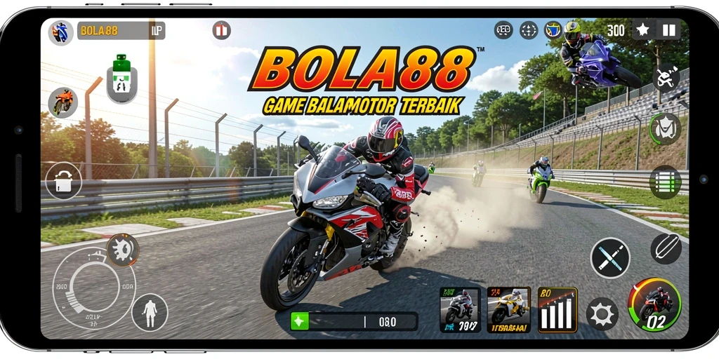 Gameplay seru BOLA88 dengan balapan motor yang menegangkan.