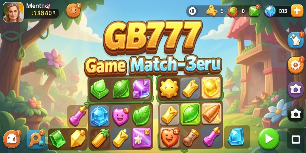 Tampilan gameplay GB777 dengan grafis cerah dan tantangan Match-3.