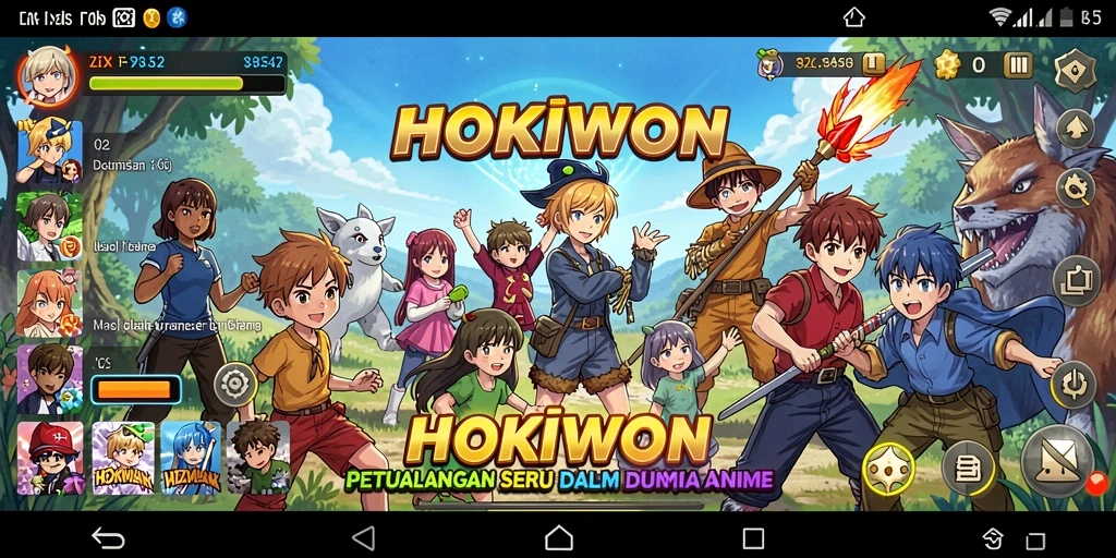 Gameplay HOKIWON menampilkan karakter anime dalam pertempuran penuh aksi.
