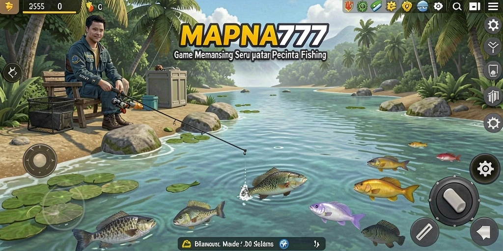 Screenshot utama MAPNA777 menampilkan pemain sedang menangkap ikan dengan suasana dan grafik yang menawan.