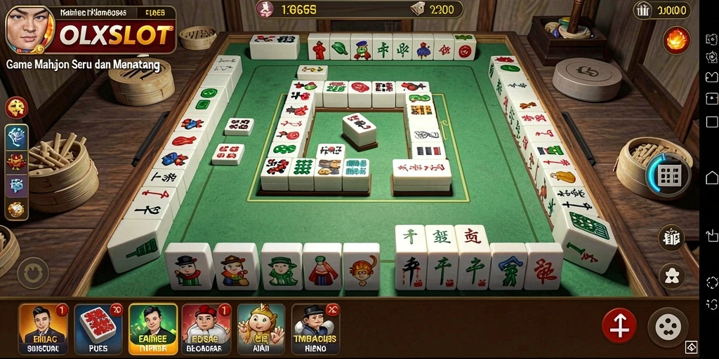 Screenshot utama OLXSLOT menunjukkan tampilan seru gameplay Mahjong.
