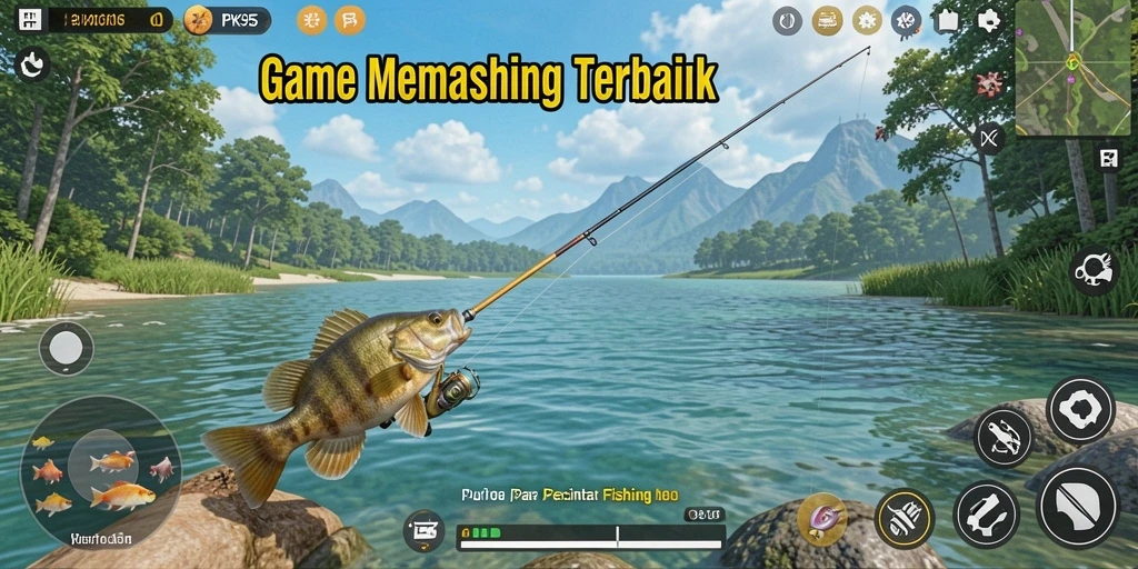 Gameplay PK95 yang menampilkan keseruan memancing yang realistis.
