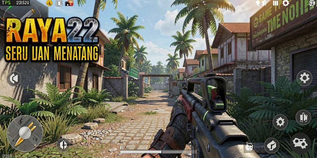 Tampilan gameplay RAYA22 dengan aksi tembak-menembak yang mendebarkan.